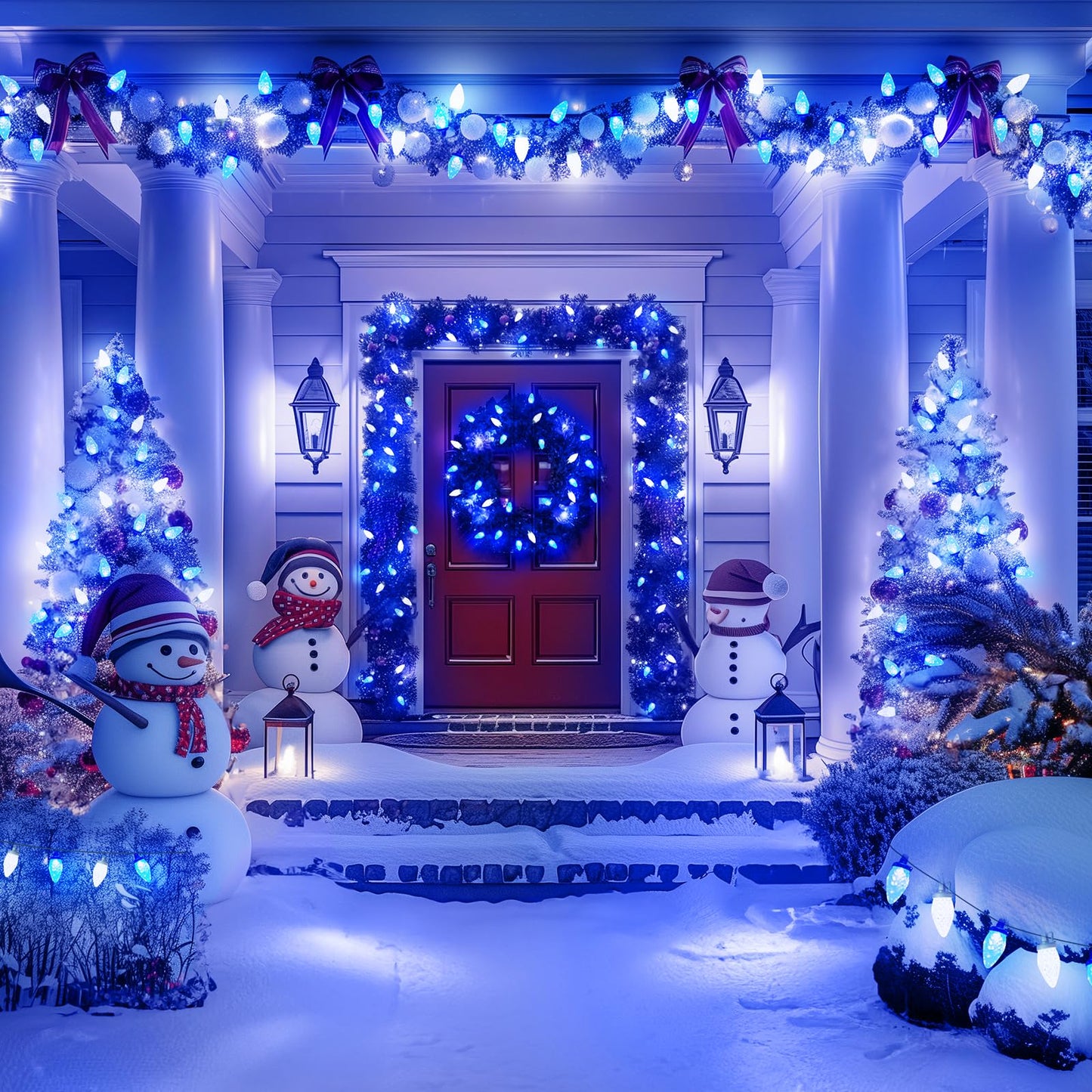 Minetom LED C9 Christmas Light Bulbs, 25 Pack, Dimmable, Blue and Pure White, Fits C9/E17 Base Sockets, Commercial Grade