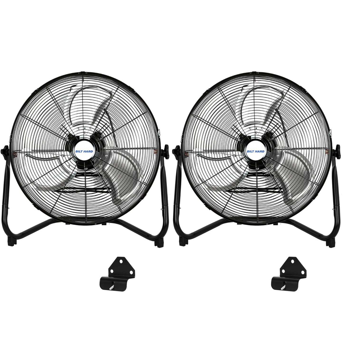 BILT HARD 4600 CFM 20" High Velocity Floor Fan, 3-Speed Heavy Duty Metal Fan with Wall-Mounting System, Industrial Shop Fan for Commercial, Garage, and Greenhouse, 2 Pack