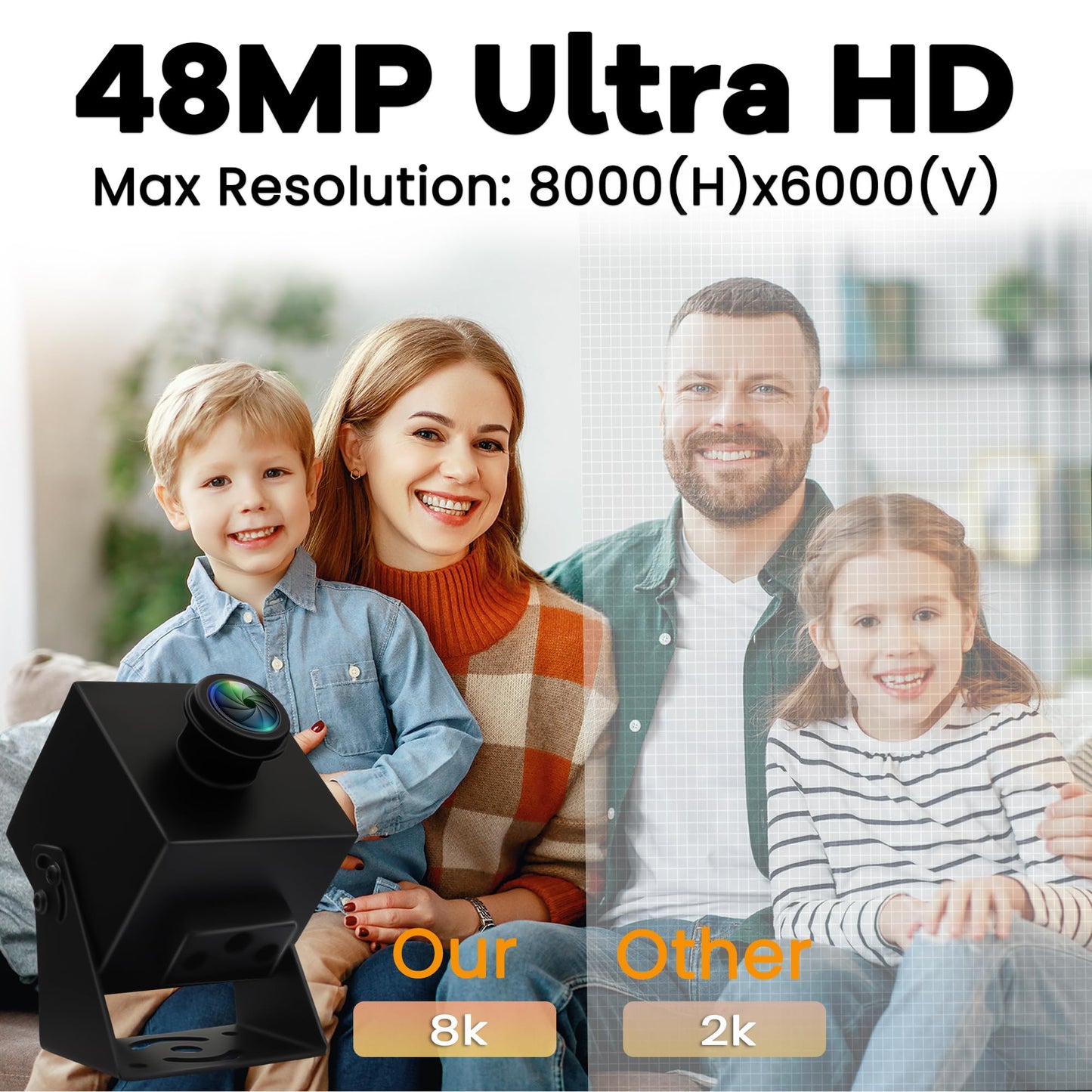 IFWATER 48MP USB Camera 8K Webcam 6000P Ultra HD Cam with 200Degree Wide Angle Fisheye Lens PC Computer Lightburn for Laser Engraver Plug and Play for Document Scanning Face Recognition