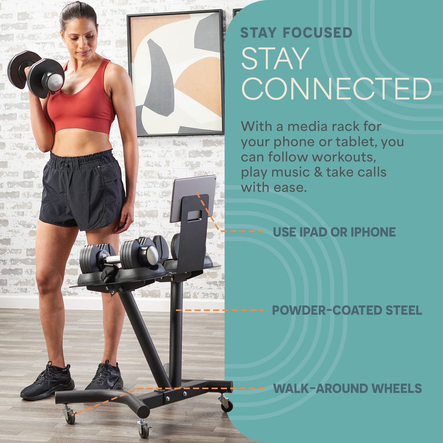 Lifepro PowerFlow Pro Stand — Adjustable Dumbbell Stand & Rack with Locking Wheels Phone/Tablet Holder — Compatible with PowerFlow Plus, PowerUp Plus & Other Brands – Smart, Space-Saving for Home Gym