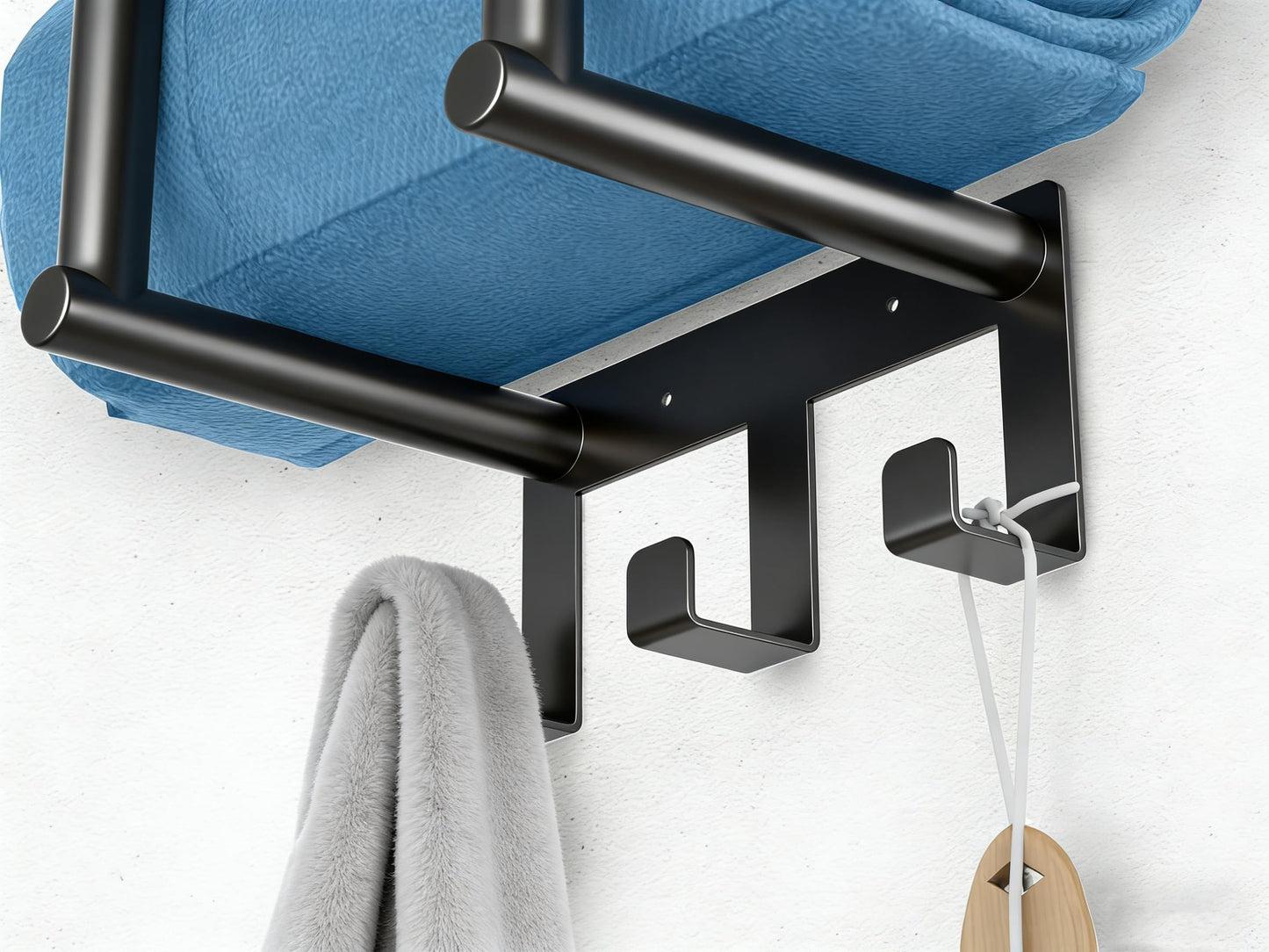 Towel Racks for Bathroom, Bathroom Towel Rack Wall Mounted with Metal Shelf and 3 Hooks for Small Bathroom, Black