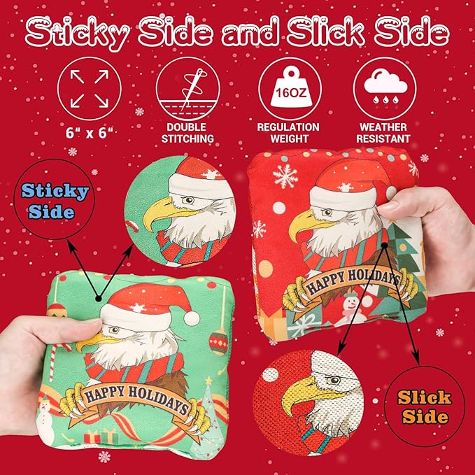 EunHo Cornhole Bags Regulation Dual Sided Set of 8, Professional Cornhole Bean Bags Slick & Sticky Side Bags with Carry Bag