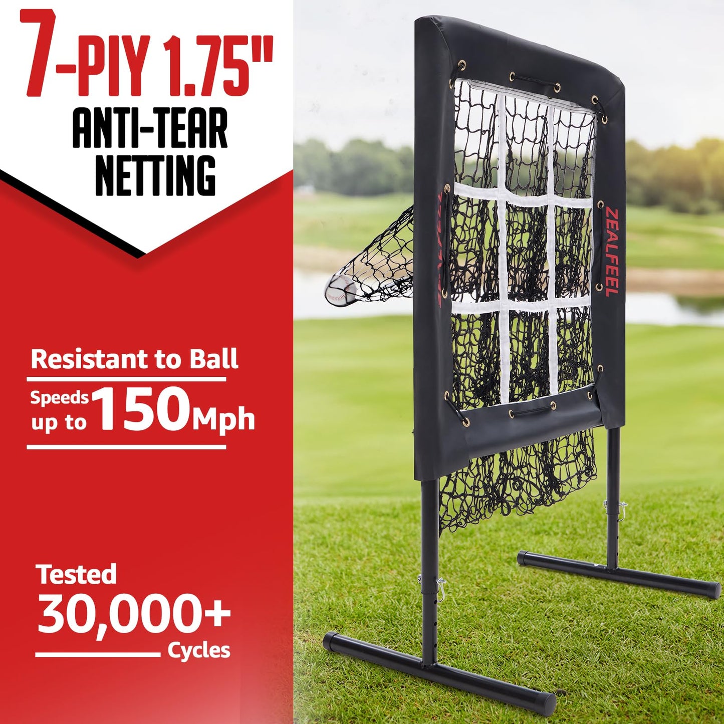 ZEALFEEL Baseball Pitching Net, 9 Hole Pitching Target Net with Strike Zone, 5 Height Adjustable Throwing Trainer, Heavy Duty Baseball Softball Net with Carry Bag for Solo Practice