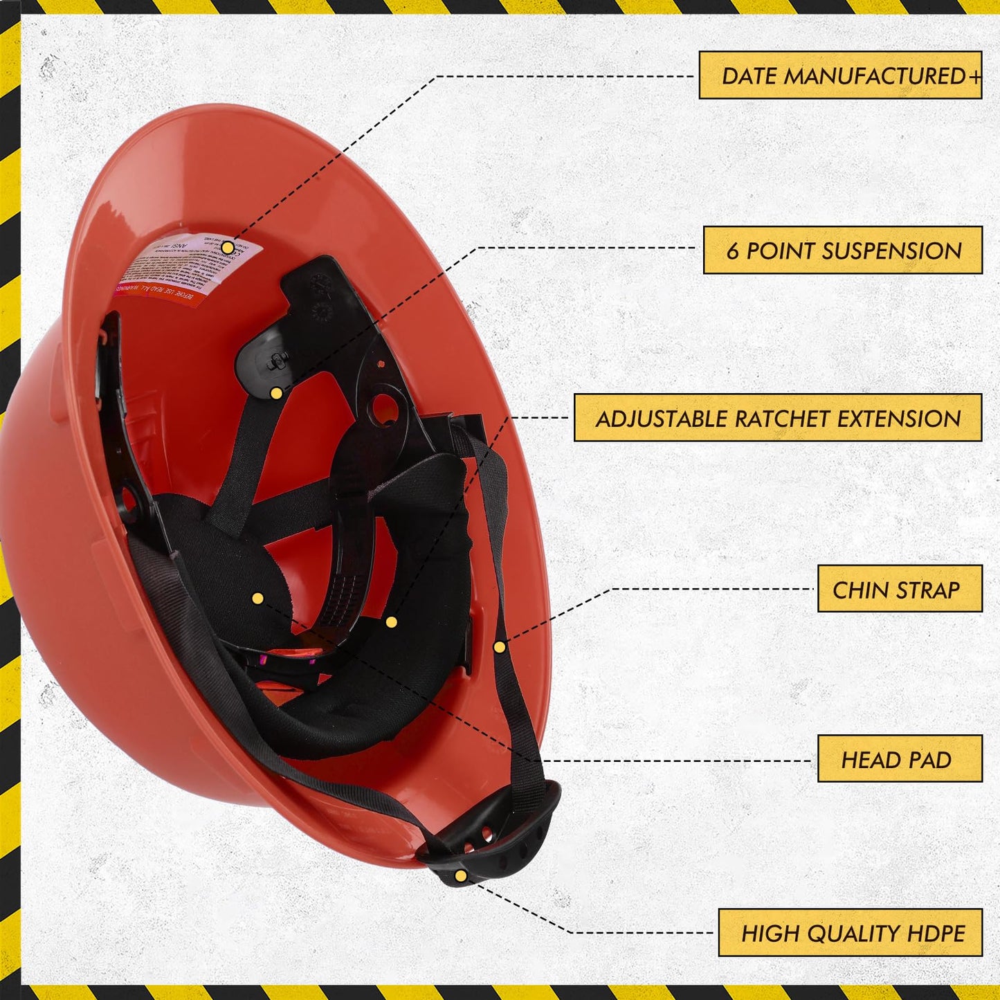 Saysurey 10 Pack Full Brim Hard Hat, Red Construction Hard Hat, HDPE Safety Helmet with 6-Point Adjustable Ratchet Suspension for Men and Women