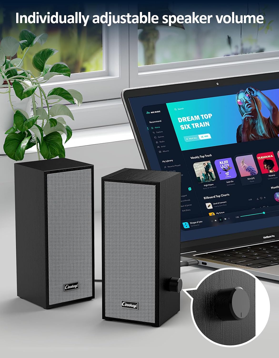 cinnkeyi 2.0, Small Computer Speakers USB/USB-C PC Speakers for Desktop Laptop, Bluetooth Stereo USB Speakers Compact
