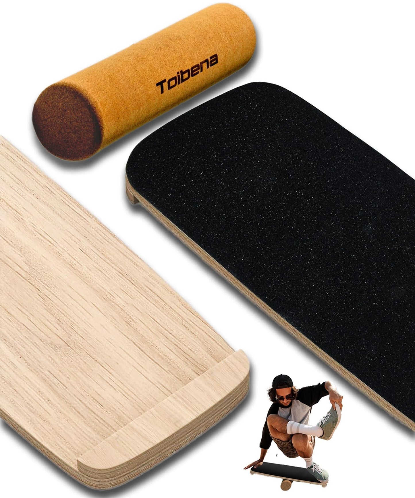 Balance Board trainer for Adults Kids,Surf/Snowboard wobble board,capatity 450Lbs core trainer,made of wood/Less Plastic/Solid cork roller