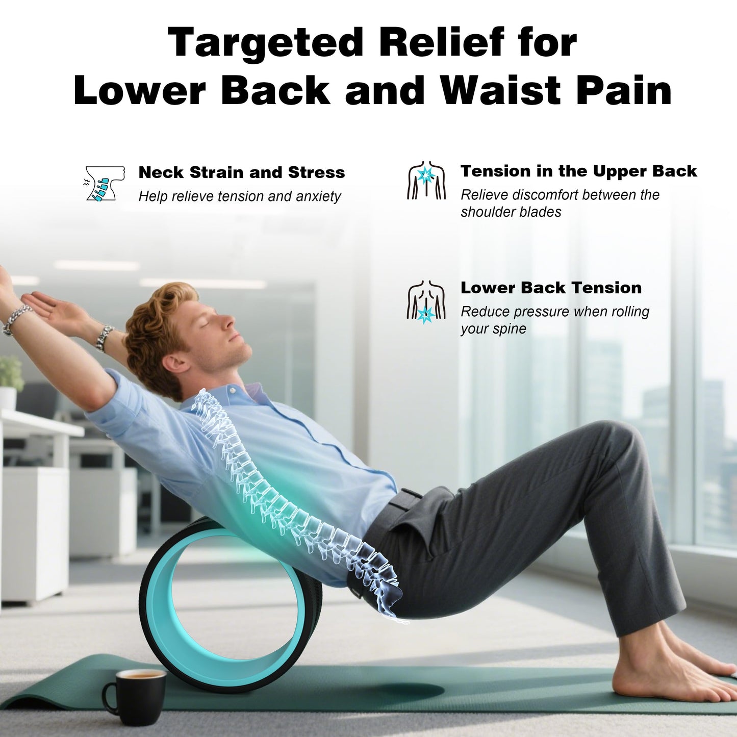 Zomyove 3 Pack Back Roller- Yoga Wheel for Back Pain Reliefn & Stretching, Back Wheel for Deep Tissue Massage, Foam Roller for Physical Therapy & Exercise