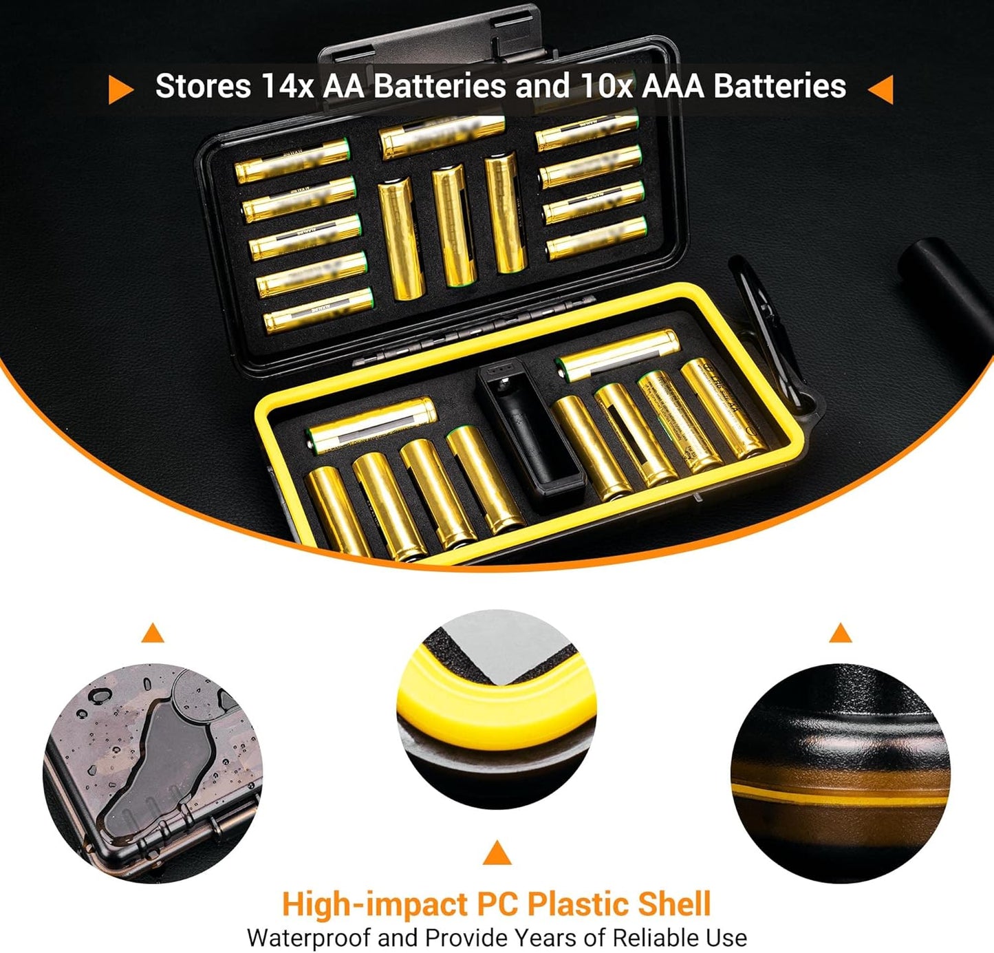 KIWIFOTOS 24 14pcs 10pcs Slots AA AAA Battery Case Holder with Battery Tester for AA & AAA Batteries Organizer