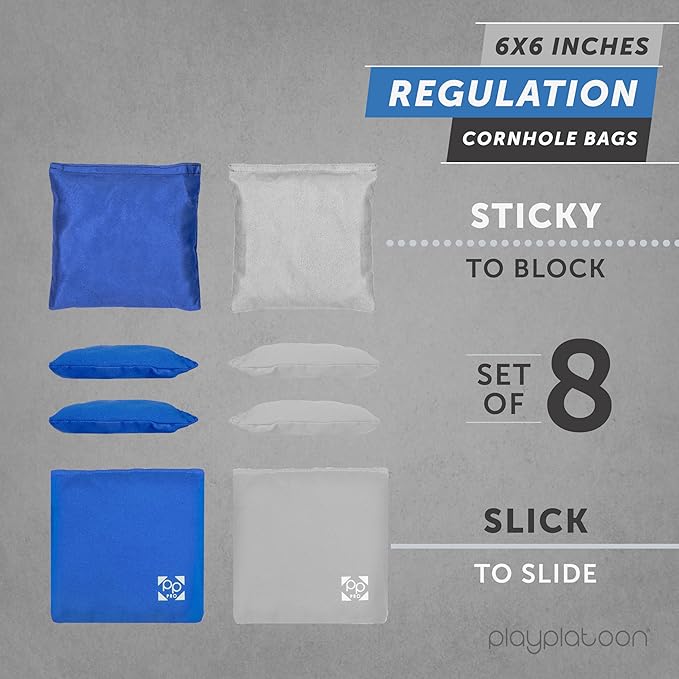Professional Cornhole Bags - Set of 8 Regulation All Weather Double Sided - Sticky Side/Slick Side Bean Bags for Pro Corn Hole Game