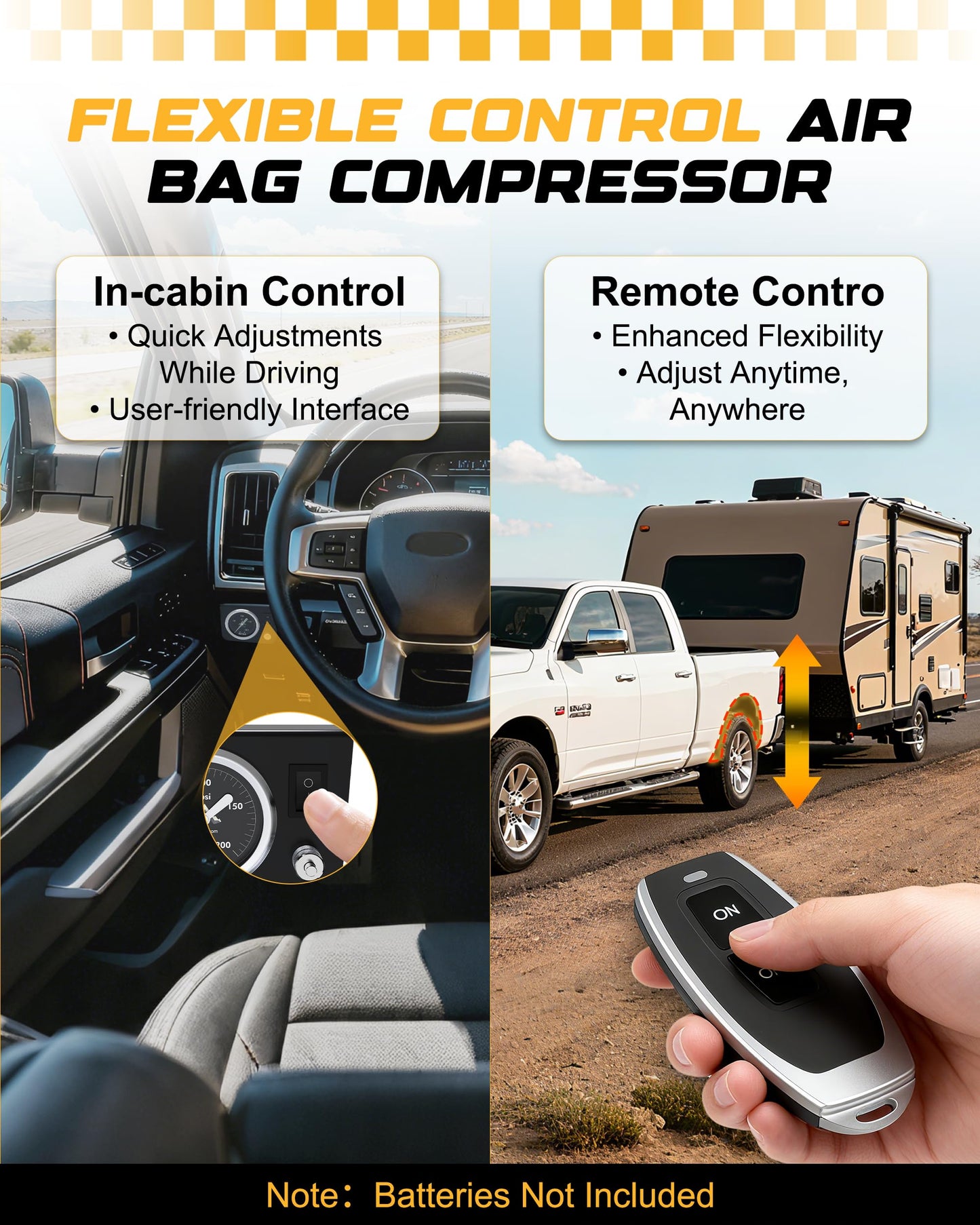 RETRUE Onboard Air Compressor System for Truck Airbag Suspension with Wireless Remote - Universal Air Bag Compressor kit for F150, F250, F350, Chevrolet Silverado, GMC Sierra and More Air bags Kit