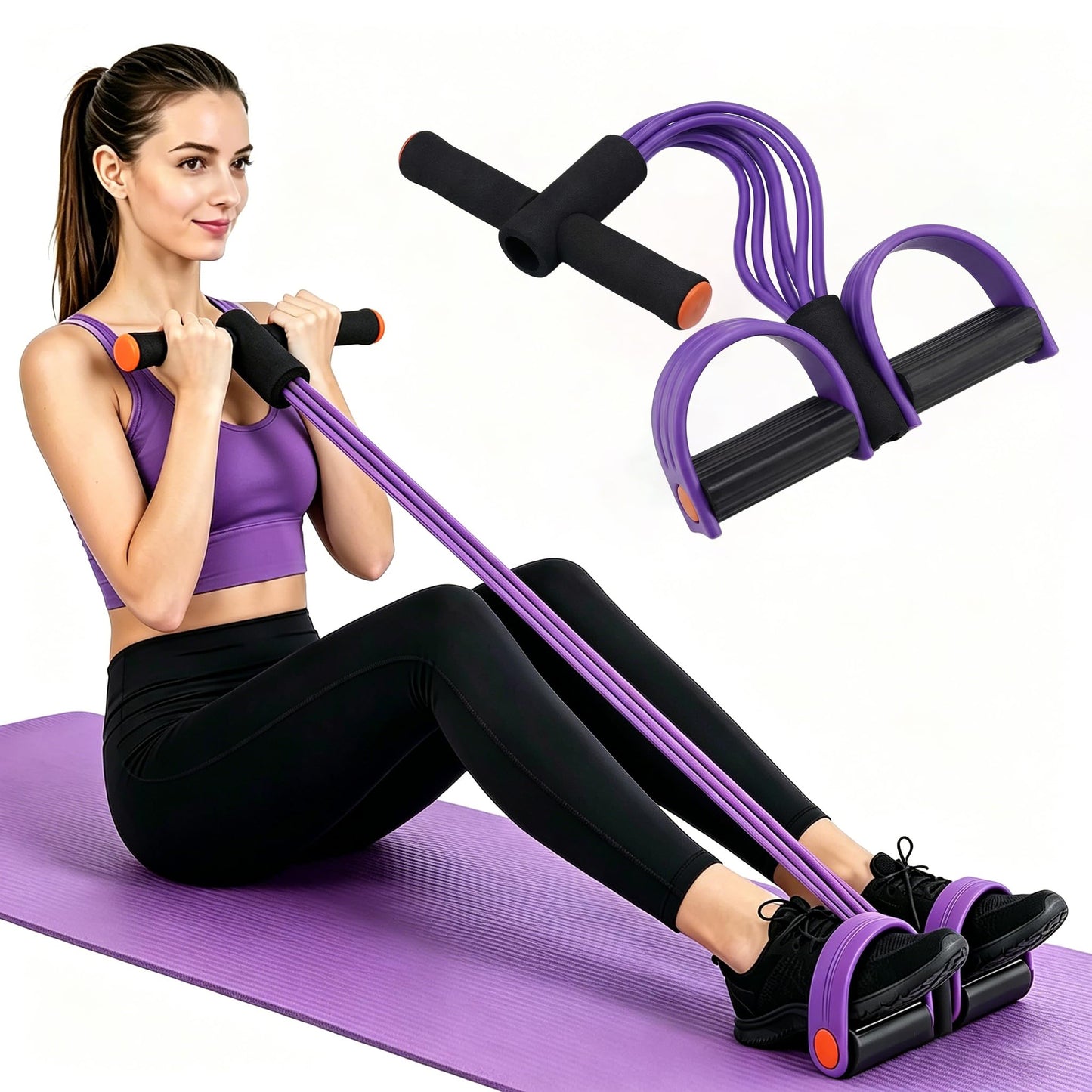 Upgraded Durable 6-Tube Pedal Resistance Strap with Handle, Natural Rubber Fitness Resistance Band, Multifunctional Exercise Band for Abdominal, Waist, Arm, and Leg Shaping Training