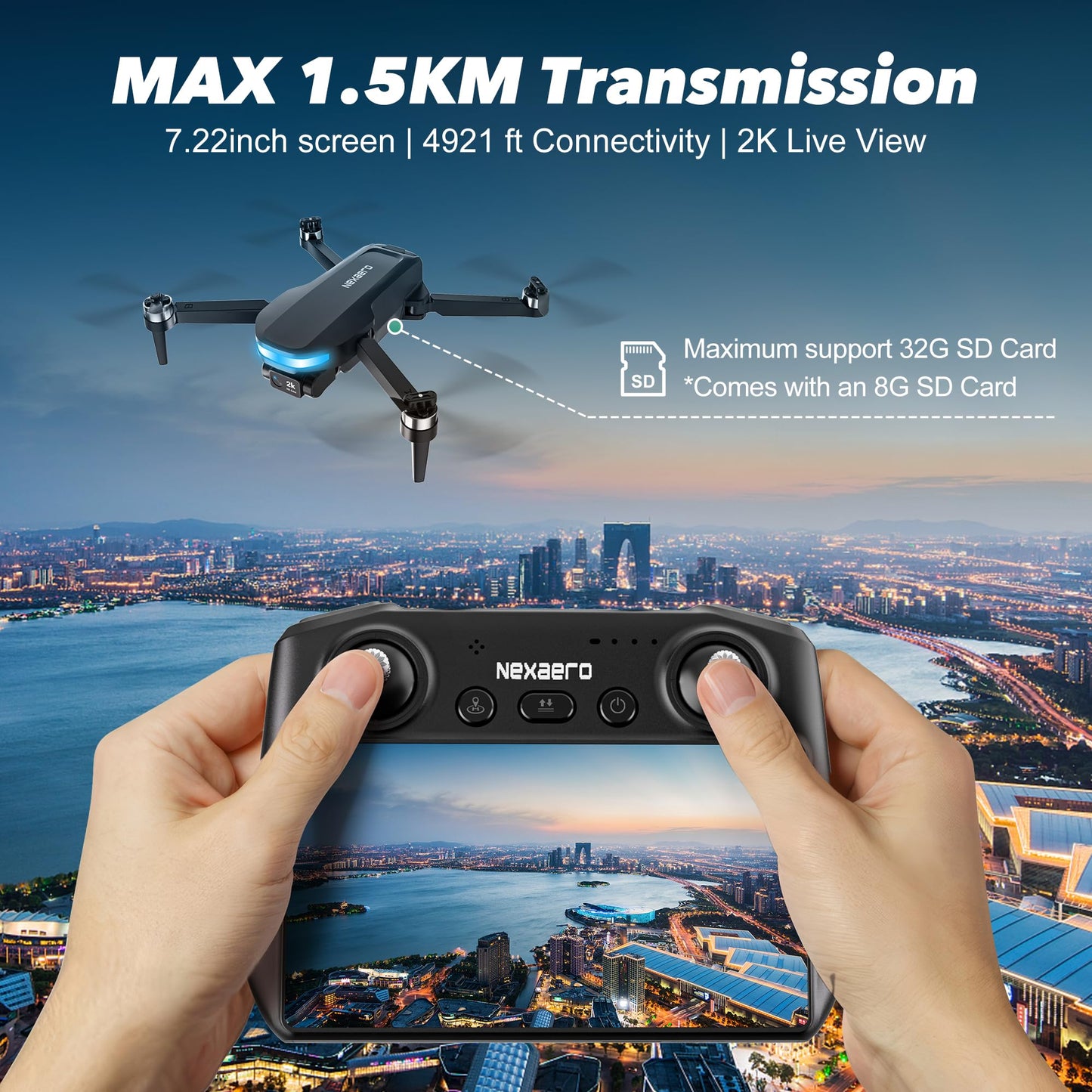 GPS Drone with EIS 2K Camera for Adults, 7.22 inch Screen on Remote Controller,FPV RC Drones with Al Track&Night Shot with Professional GPS,Auto Return Follow Me for Beginner,Long Range Transmission, 2 Batteries 64min Flight Time,Handbag Under 249g
