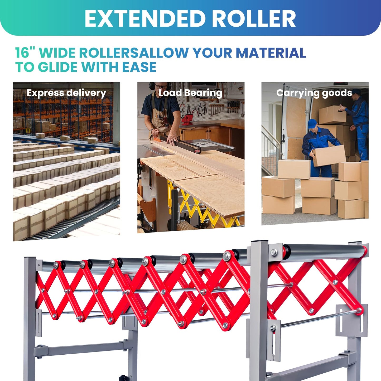 Flexible Roller Conveyor, 27.5"-50"Height Adjustable, Expandable Roller Conveyor with Skate Wheels, Infeed/Outfeed Support Roller Conveyor Belt for Factory, Warehouse