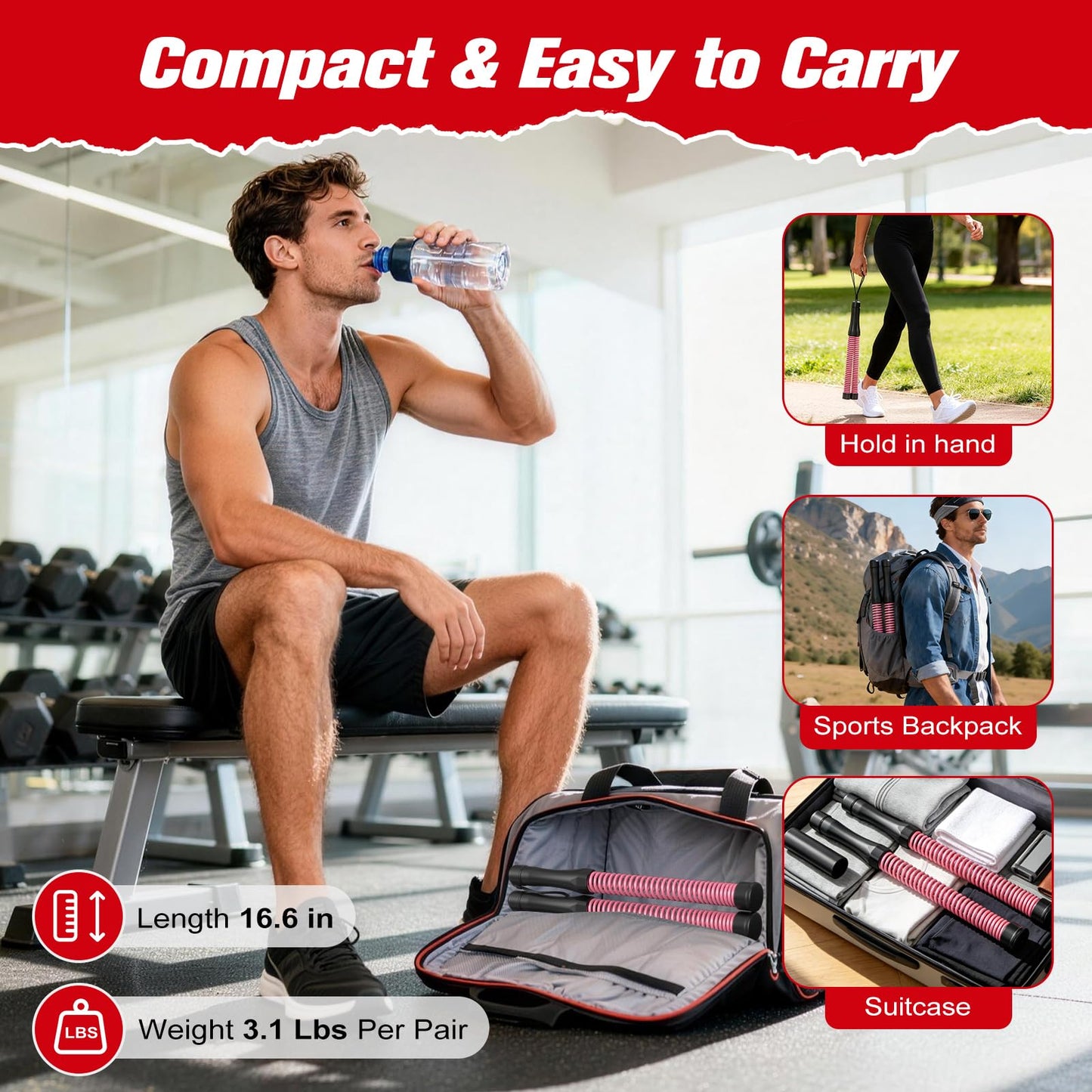 Relife Ropeless Battle Ropes, 2 in 1 Weighted Cordless Battle Ropes for Home Gym - Portable Home Gym Equipment for HIIT, Strength Building, Low-Impact Cardio for Men & Women