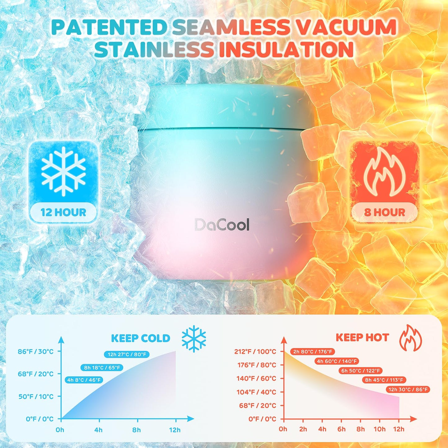 DaCool Kids Thermo for Hot Food 2 Pack 13oz/pack Insulated Food Jar Vacuum Stainless Steel Kids Food Thermo Soup Insulated Lunch Container for School Office Picnic Travel Outdoors,Black+Cotton Candy