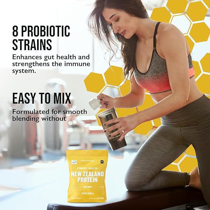 Probiotic Whey Protein Powder | Grass-Fed | Vanilla | 2 lb | Gut Health & Immune Support | 8 Probiotic Strains | Protein for Muscle Recovery & Digestive Health