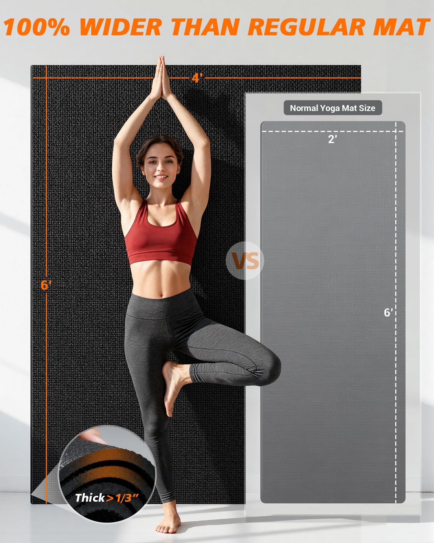 Rendpas Large Exercise Mat for Home Gym, 6'x4'/7'x5'/10'x6' (8mm) Extra Thick Workout Mat, High-Density PVC, Non-Slip, Shock Absorption for Cardio, Weights & Jump Rope