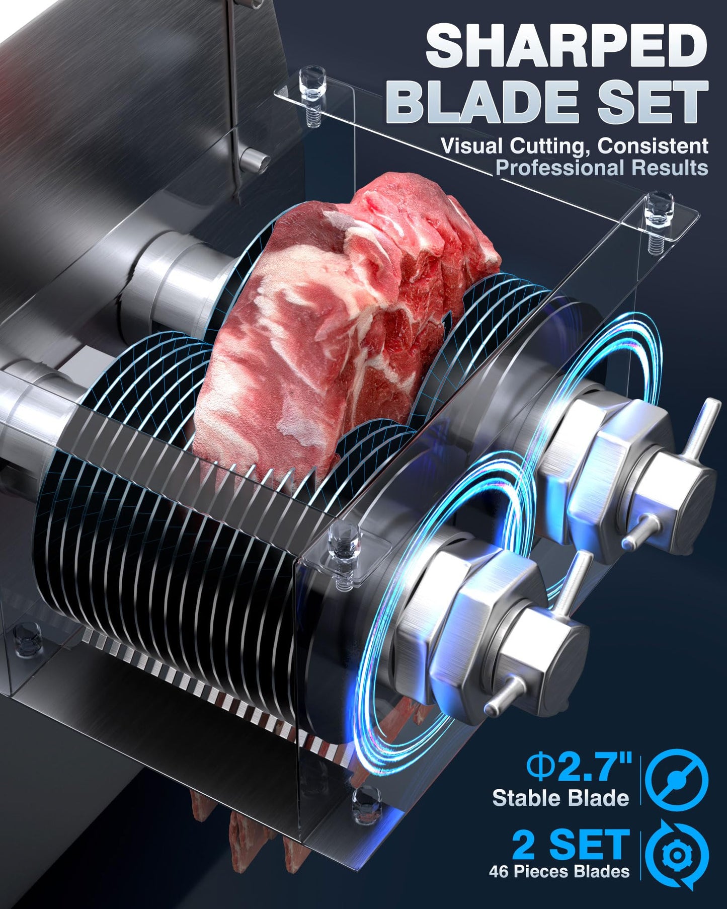 WantJoin Commercial Meat Cutter Machine - Electric Meat Cutting Machine, Meat Shredding Machine 3mm Blade Commercial Meat Slicer Stainless Steel for Kitchen Restaurant 1100LB/H 800W