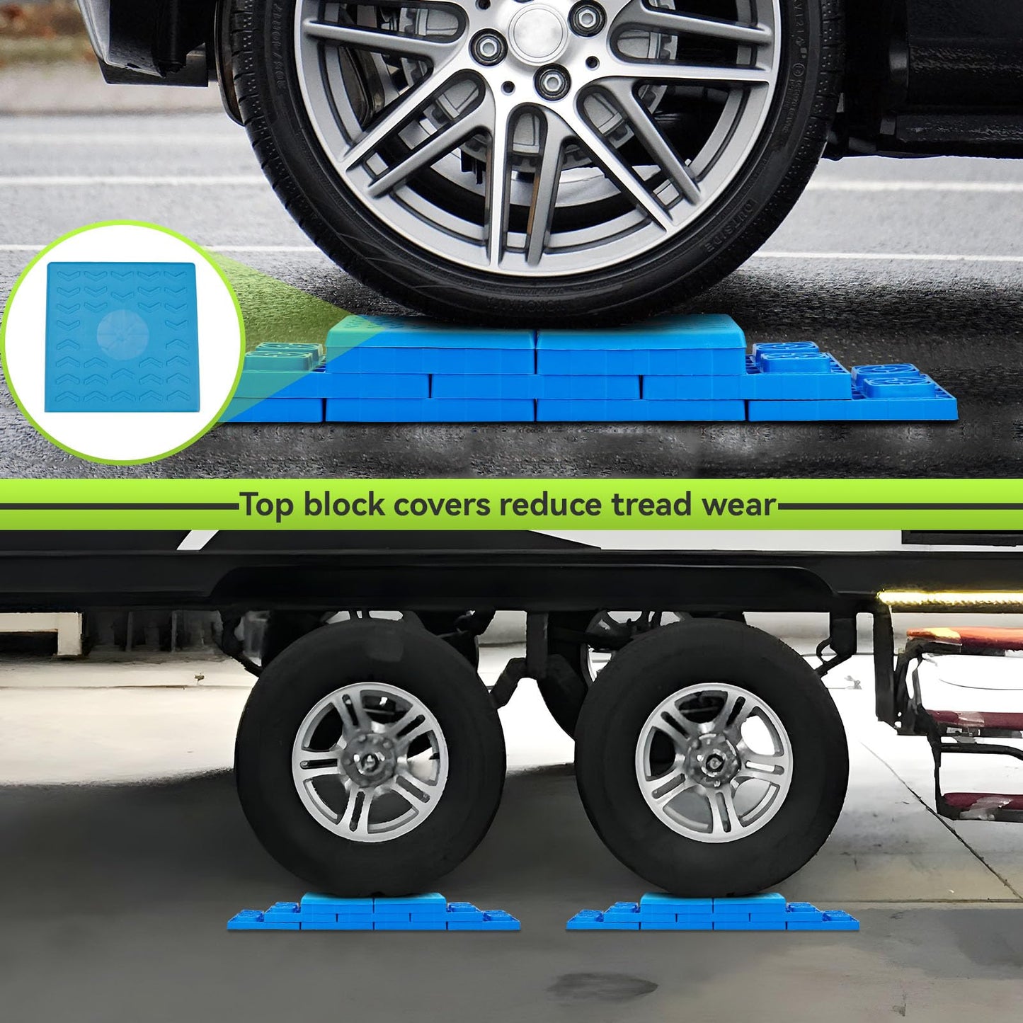 RVMATE 12 Pack RV Leveling Blocks, Heavy Duty Camper Leveling Blocks, Levelers for RVs, Reduce Trailer Movement, Trailer Leveling Blocks，RV Leveling System Great for Single and Dual Wheels