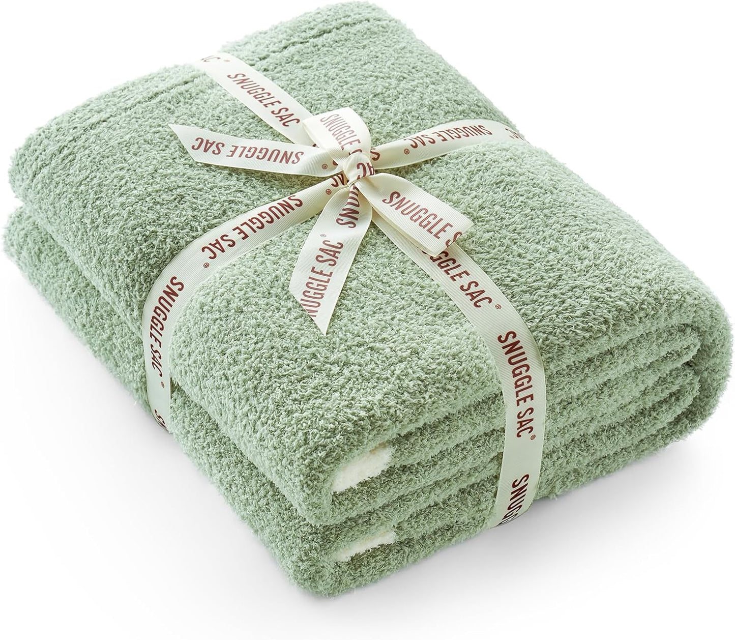 Snuggle Sac Ultra Soft Throw Blanket - Reversible Sage Green Microfiber 50x60 Inches | Cozy Gift for Women