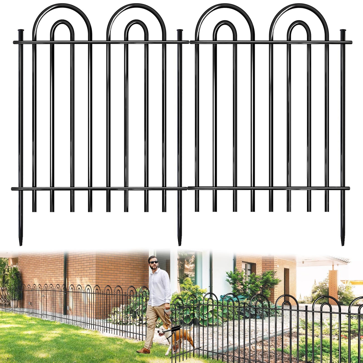 10 Panels Garden Fence, 42in(H)×21.6ft(L) Tall No Dig Fence Animal Barrier, Heavy Duty Metal Tube Decorative Garden Edging Border, Ground Defense Temporary Fencing for Outdoor Yard, Black