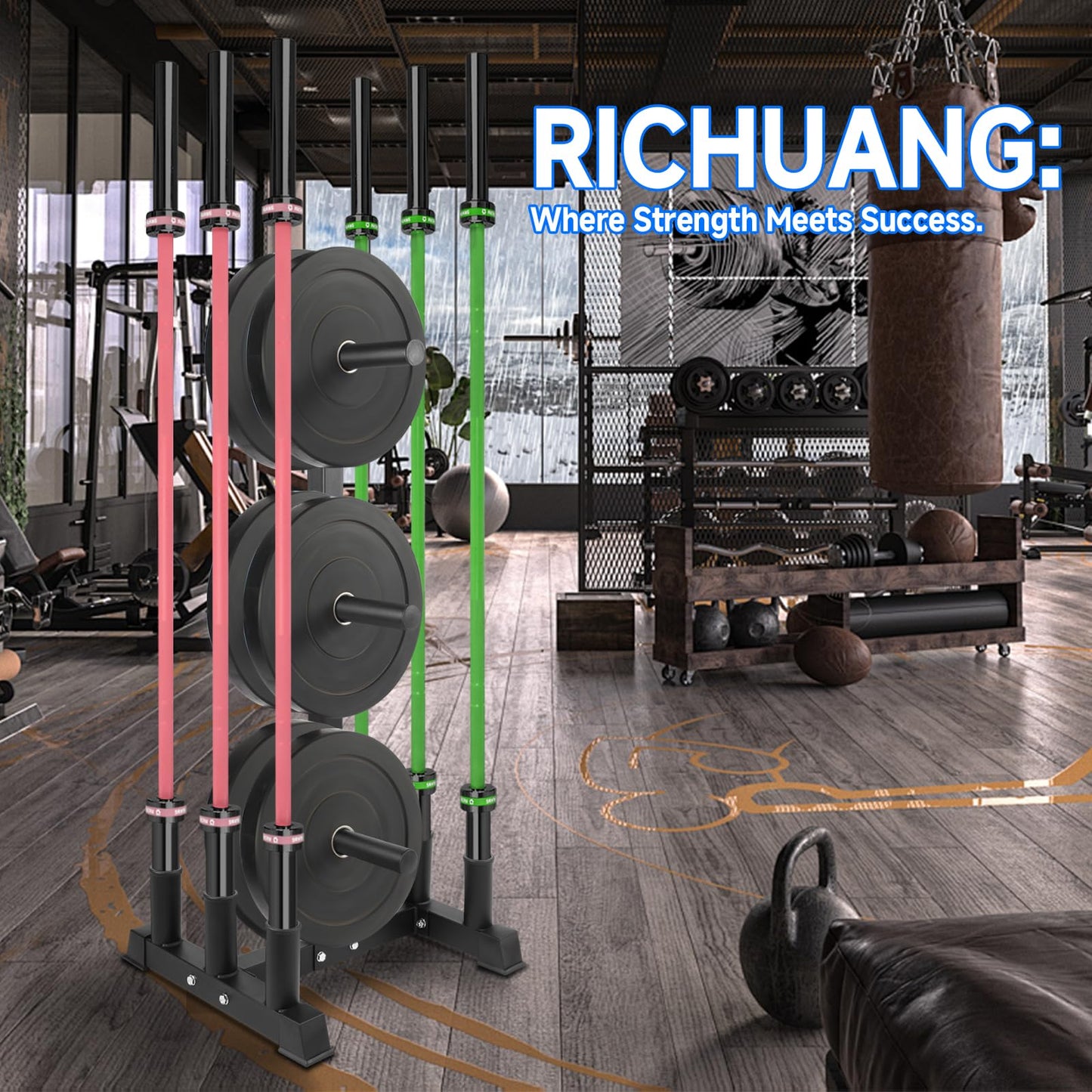 RICHUANG Olympic Weight Plate Rack for Bumper Plate Storage, 2 Inch Weight Plate Tree and Barbell Holder for Home Gym, 4-Pegs 6-Pegs Olympic Weight Tree, Capable of Holding Up to 880LB