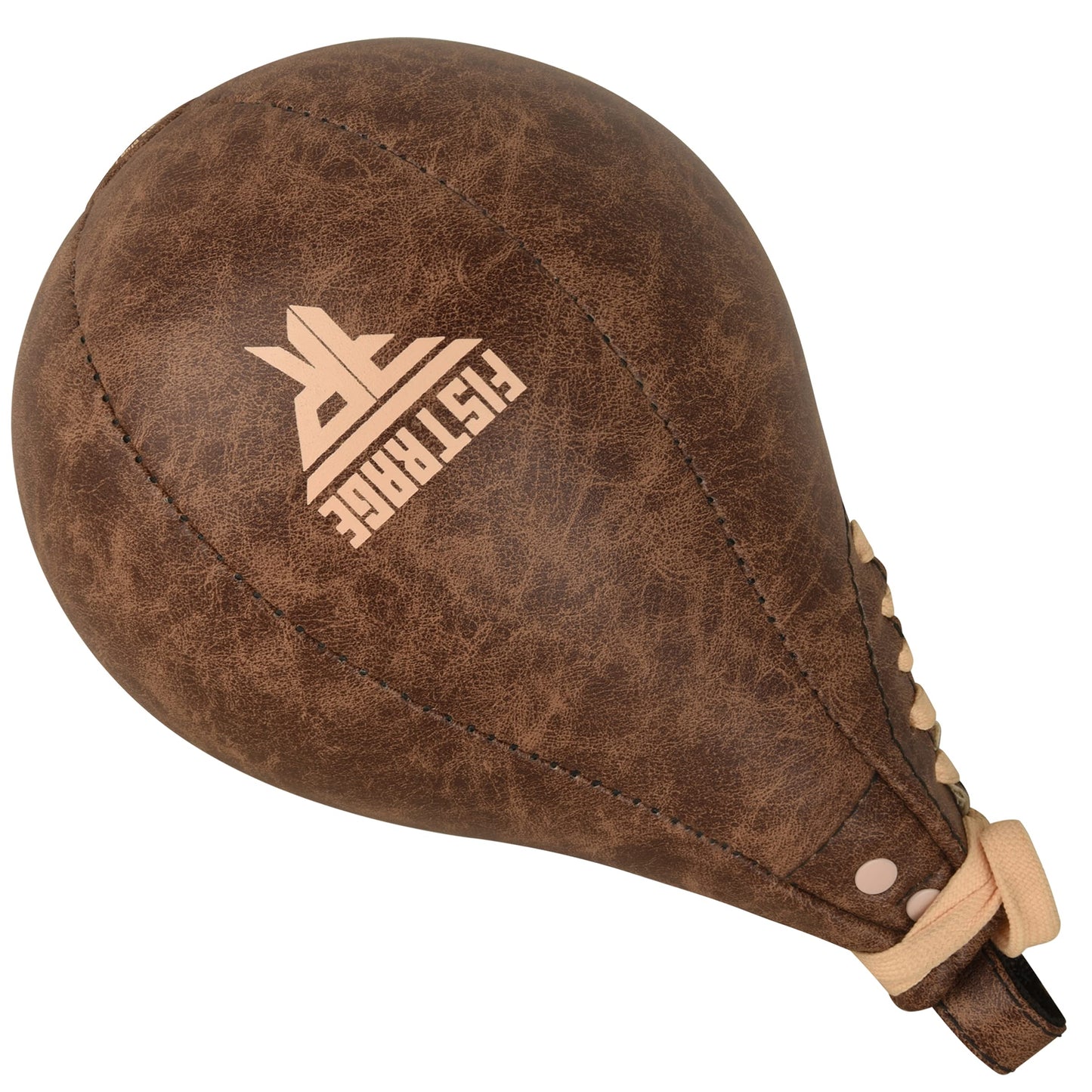 FISTRAGE Speed Bag Boxing Ball Leather MMA Muay Thai Training Punching Dodge Striking Kit with Free Hanging Swivel Workout Speedball Kicking Platform Equipment (Vintage Beige)