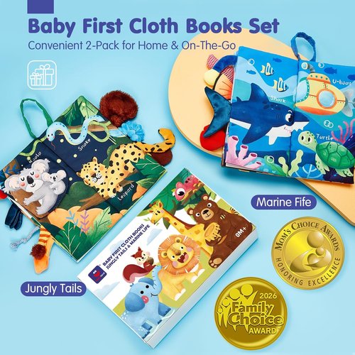 Hahaland Baby Toys - 2-Pack Crinkle Books for Infants | Soft Cloth Sensory Touch Books for 0-6 Months