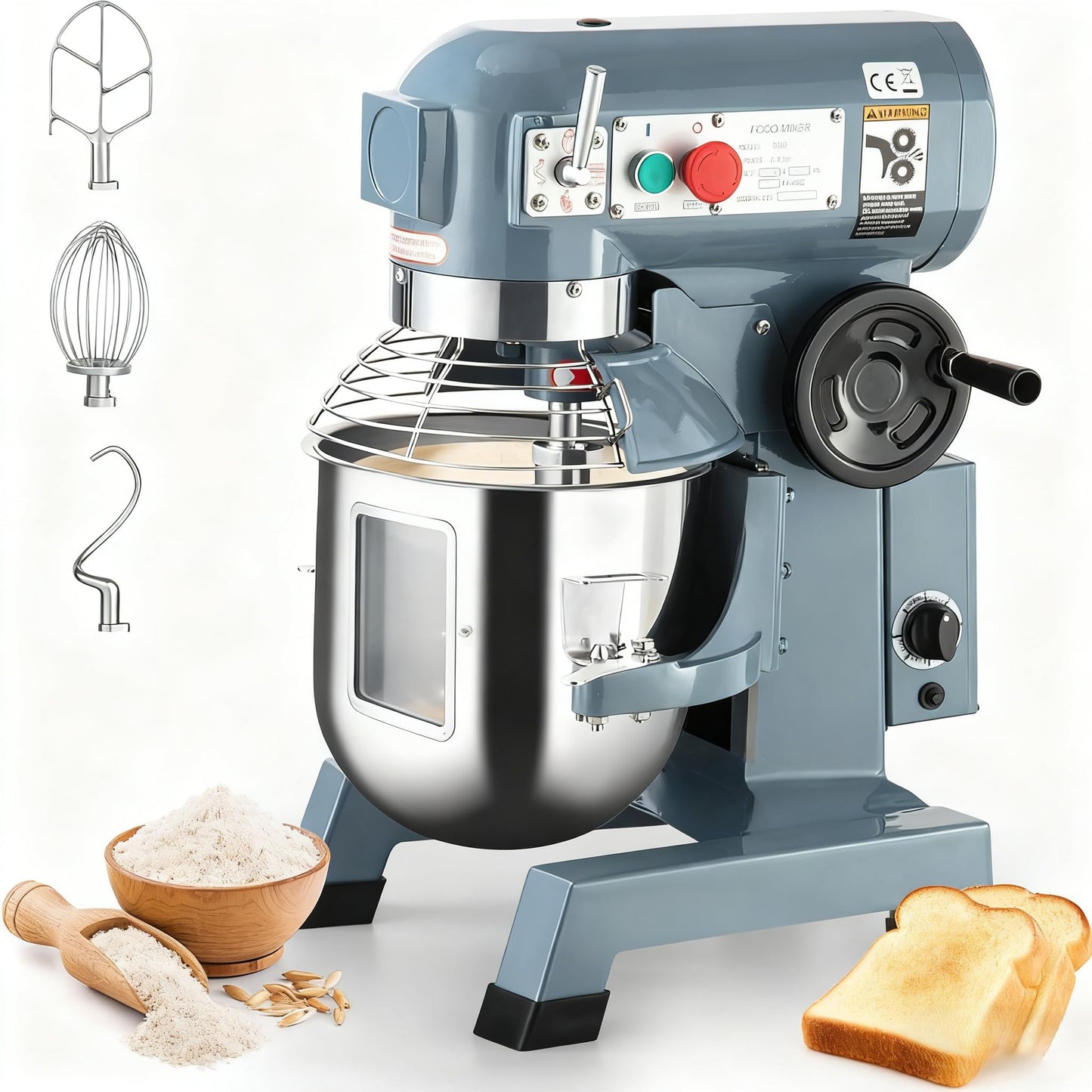 15Qt Commercial Food Mixer, 660W Commercial Stand Mixer with 3 Speeds Adjustable, Heavy Duty Electric Dough Mixer with Stainless Steel Bowl, Dough Hooks &Whisk Beater, for Bakery Pizzeria