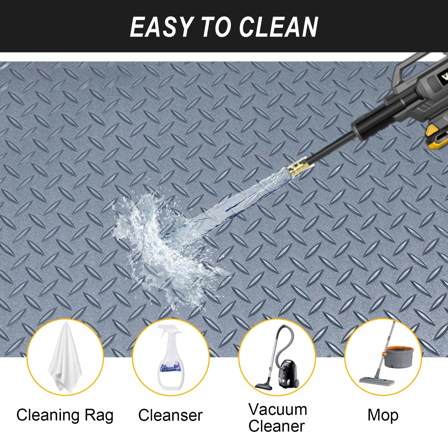 7.5x25 FT Garage Floor Mat, 2.8mm Thickened Flooring Roll Under Car Mat with 20Pcs Tapes, Diamond Plate, Non-Slip Floor Protector Mat for Trailer, Garage, Warehouse, Gyms, Trailer, Matte Gray