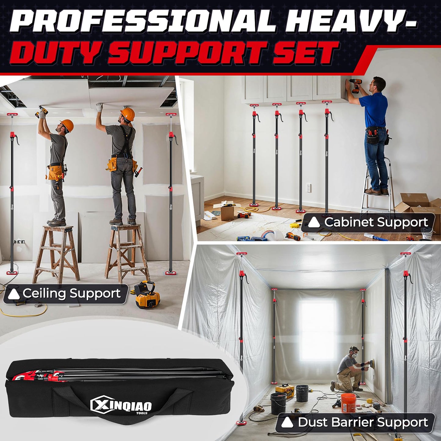XINQIAO Cabinet Jacks for Installing Cabinets, Heavy Duty Third Hand Tools Adjustable Support Pole from 49.2 in to 114.2 in, 4 PCS