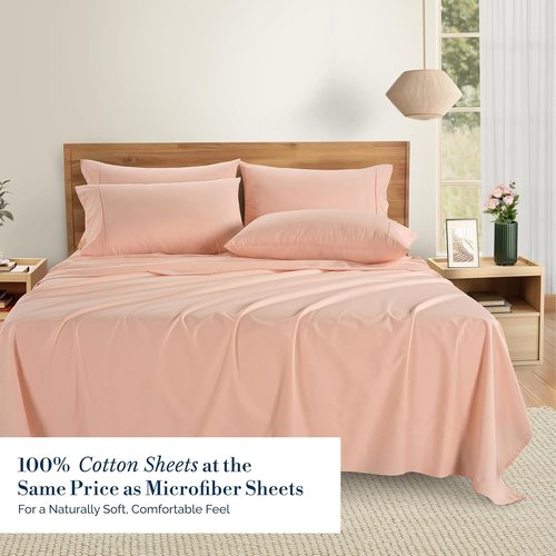 Casa Platino King Size Sheets Set - 100% Cotton Percale 6-Piece Cooling Bedding | Veiled Rose, 15" Deep Pocket