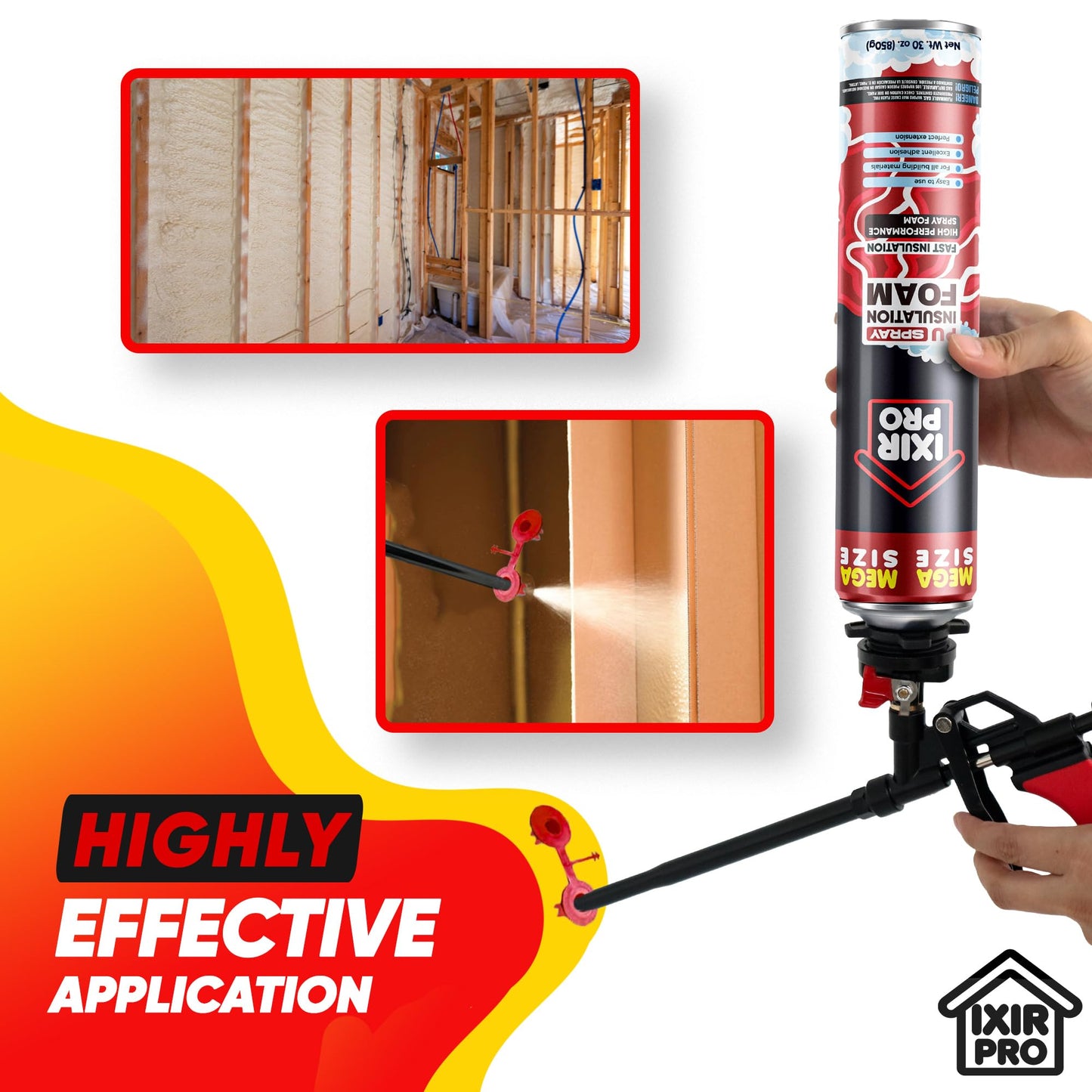 Spray Foam Insulation Can (12 x 30 oz) Expanding Sealant, Mega Size Closed Cell Spray Foam Insulation, High Density, Walls Ceiling Windows Doors