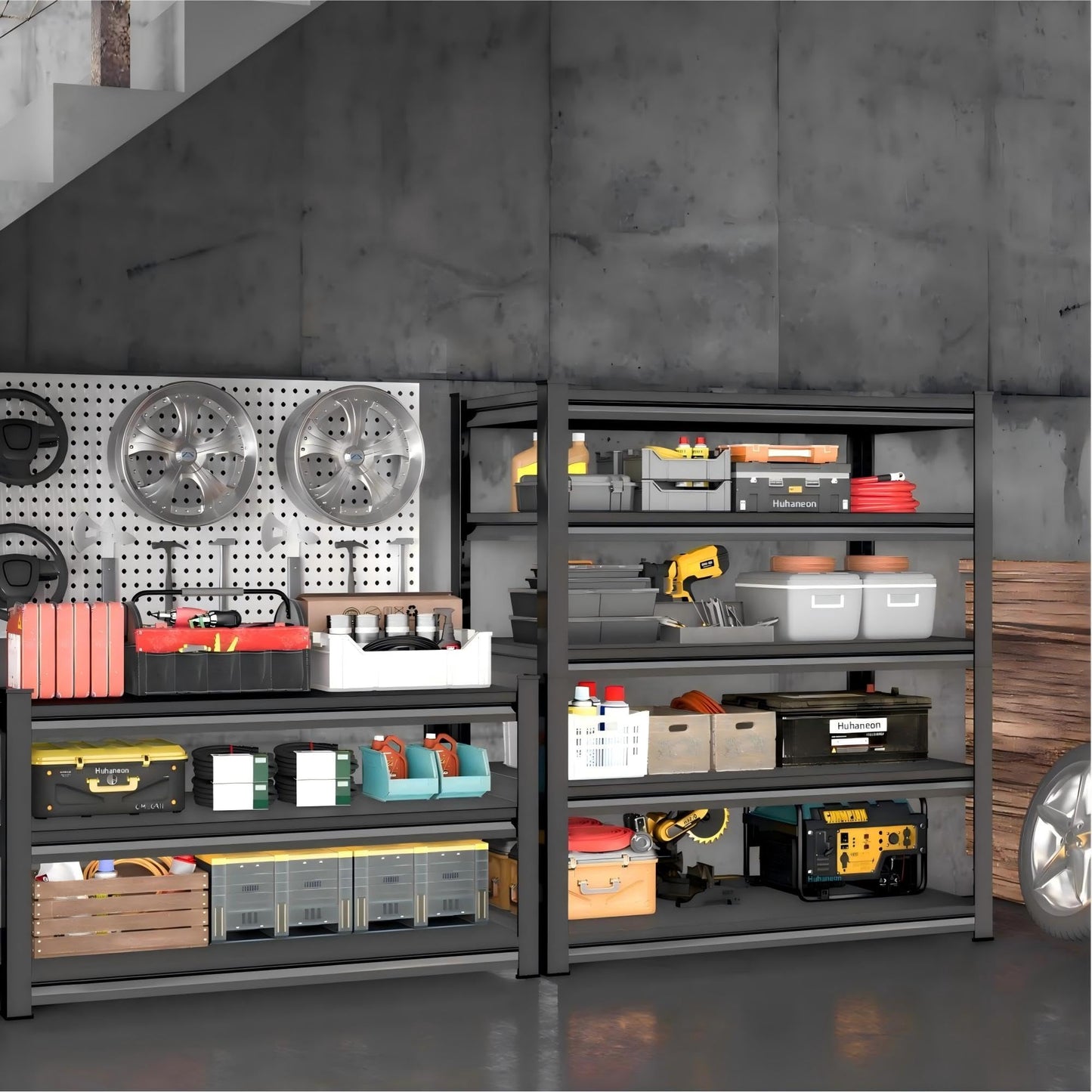 Huhaneon Metal Storage Garage Shelving - 3 Tier 48'' Wide 1,650 Lbs Heavy Duty Utility Shelves Freestanding - Adjustable Rack Units for Kitchen Pantry Basement - 48" W x 16" D x 39" H Black