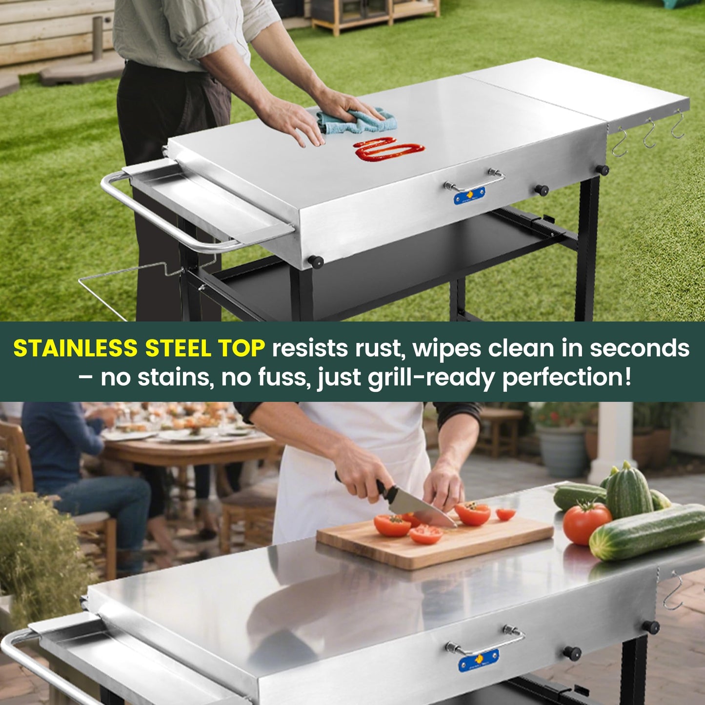 ARC Advanced Royal Champion 43" W x 17" D Stainless Steel Grill Cart Table,Blackstone Griddle Stand,440lbs Grill Table Pizza Oven Stand with Wheels for Ninja Woodfire Grill