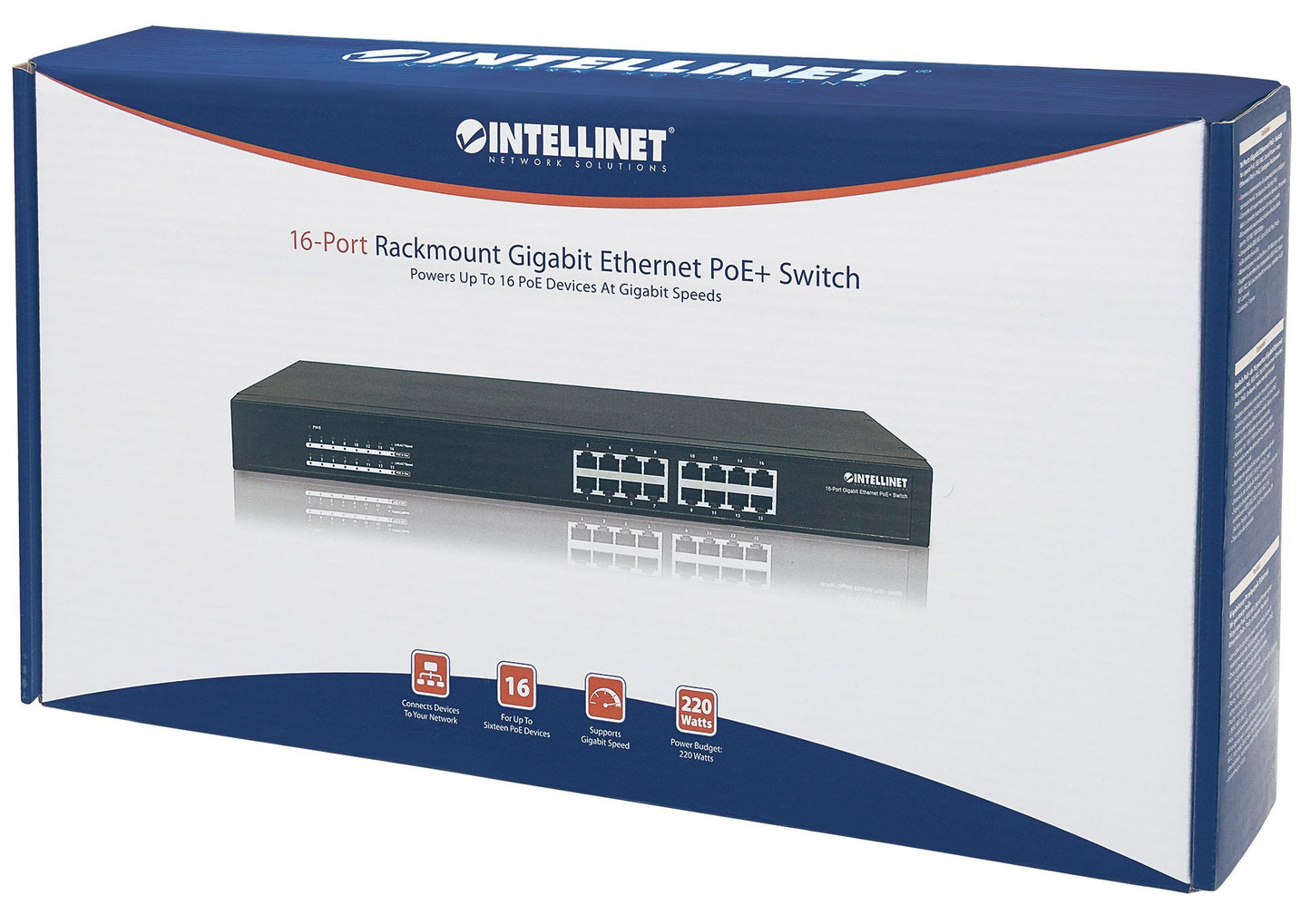 Intellinet 16-Port Gigabit Ethernet Poe+ Switch - 220W Power Budget, 30W per Port, Auto Uplink Support, Rack-mountable - 3 Yr Mfg Warranty - 560993