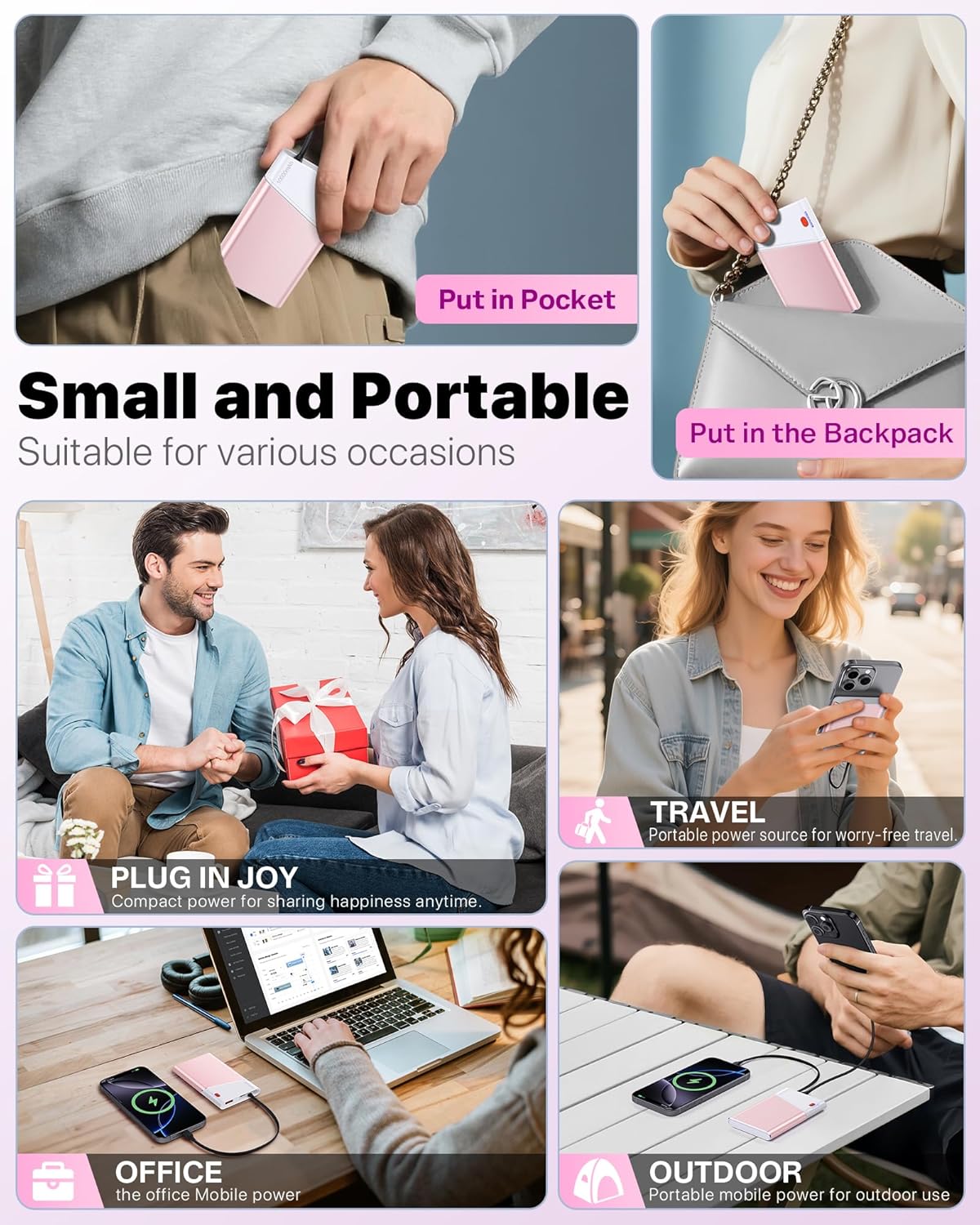 Aaoyun 10000mAh 22.5W Pack 17/16/15 S24 Portable Charger Power Bank, PD Fast Charging Powerbank with Built-in USB C