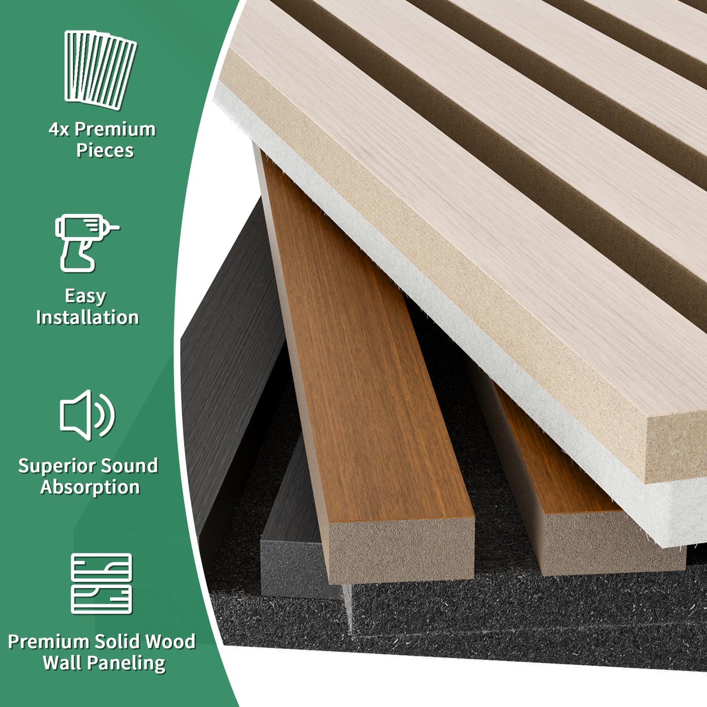 Wood Slat Acoustic Panels, 4 Pack 94" x 8"(21ft²) Wood Wall Panels, Soundproof Wood Slat Panel, 3D Fluted Sound Absorbing Paneling for Wall Decor, Living Room, Bedroom, Walnut