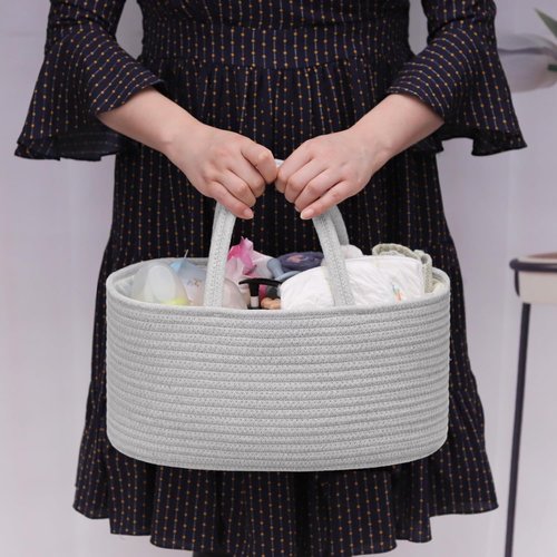 COMSE Baby Diaper Caddy Organizer - Portable Tote with Divider for Newborn Essentials | Cool Gray