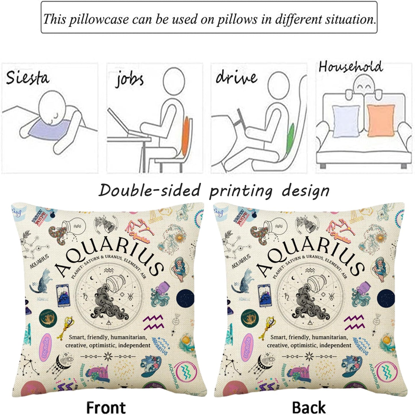 TOTEVOL Aquarius Pillow Cover 18x18, Zodiac Constellation Throw Pillow Covers for Women, Unique Astrology Gifts, Birthday Gift for Aquarius Women & Astrology Lovers