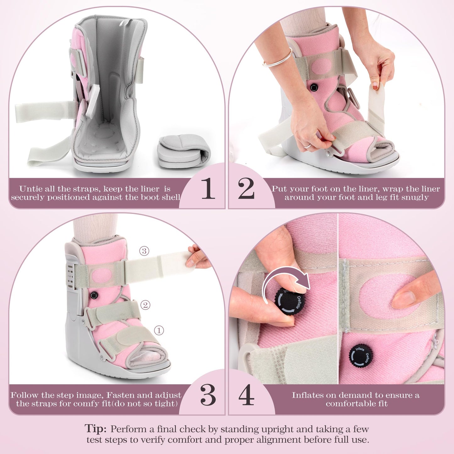Jewlri Walking Boot for Broken Foot, Air Cam Walker Boot for Foot Injury Adjustable Fracture Support for Sprained Ankle, Grey Shell with Light Pink Lining for Women Medium