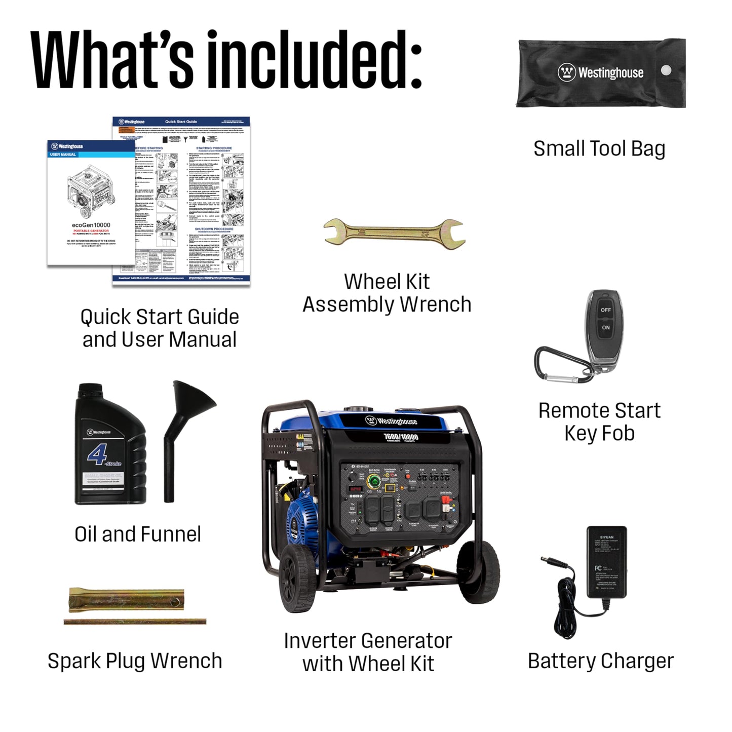 Westinghouse 10000 Peak Watt Portable Open Frame Inverter Generator, Remote Electric Start with Auto Choke, Transfer Switch Ready, Gas Powered, CO Sensor