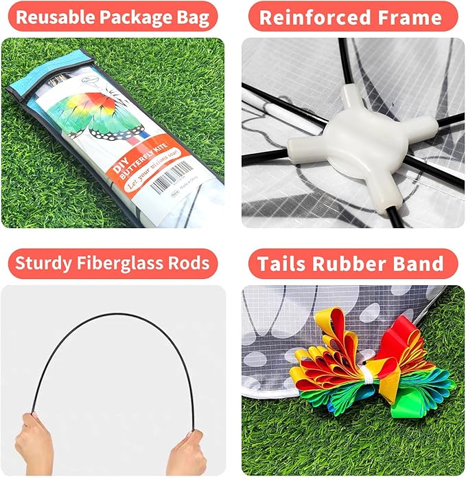 Simxkai Butterfly Kite for Kids & Adults, Easy to Fly Blue Big Kite for Beginners, Line Handle Included (1Pack 2Pack)