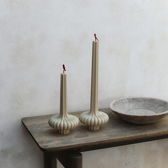 LAWA Set of 2 Pumpkin Base Candle - Beautiful Handmade Pillar Unscented Soy Wax Elegant Aesthetic Vase Candle Housewarming Gift Home Room Shelf Decor Idea Moon Gray