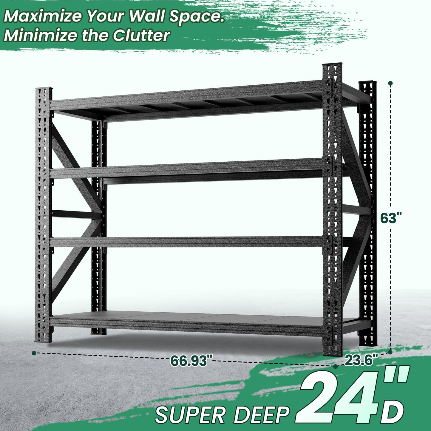 VIYET 4-Tier Heavy Duty Garage Shelving,Industrial Shelving for Low Ceilings,Garage Storage Racks Heavy Duty Steel Shelves,Compact Metal Rack for Basements,Garages with Ductwork,Apartments