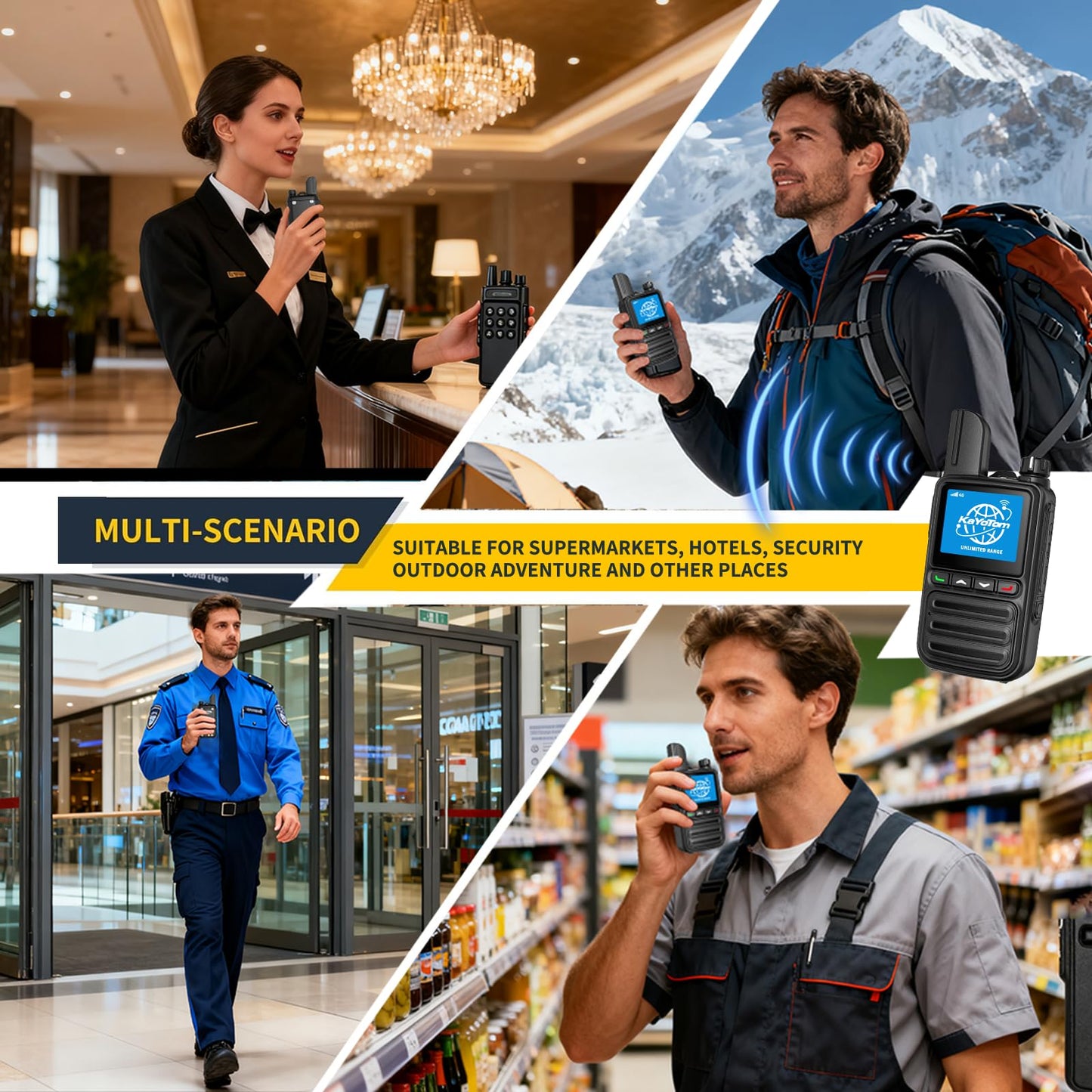 KAYOTOM Lifetime Free Unlimited Range Rapid Global Walkie Talkies PTT Push-to-Talk Over Cellular Nationwide 5000+ Miles POC 4G LTE Handheld Long Range Two Way Radio for Team Management (2Pack and SIM)