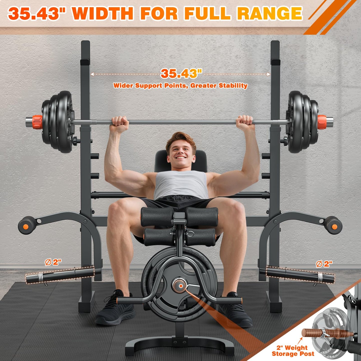 XDDIAS Bench Press, 6 IN 1 Olympic Weight Bench With Leg Extension, Curl and Squat Rack, 770LBS Multi Weight Benches for Home Gym, Workout Bench Flat Incline Lifting Bench for Strength Training