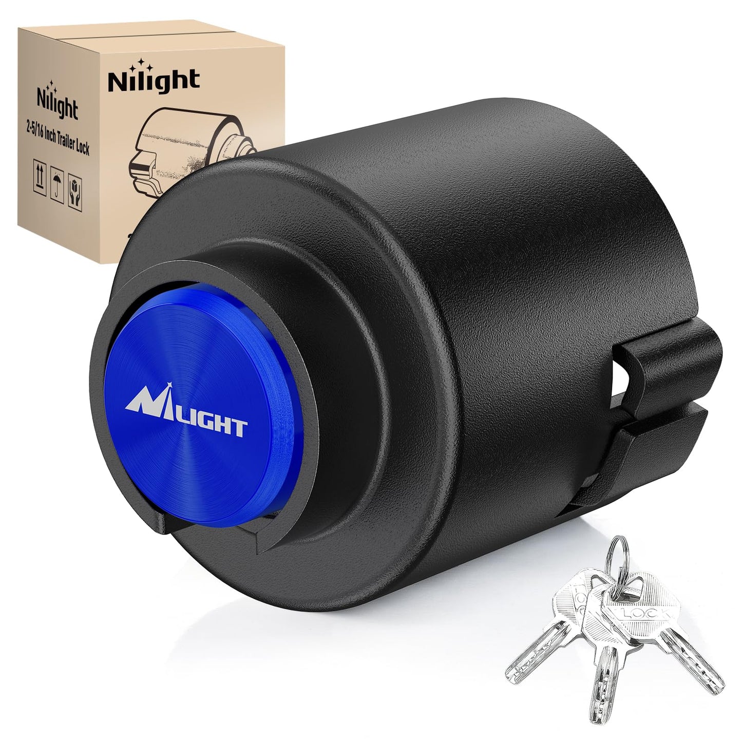 Nilight 2-5/16" Trailer Lock Heavy Duty Anti-Theft Trailer Hitch Locks Fit for 2 5/16 Inch Ball Coupler Safety Chains Trailer Tongue Lock Set with Key Pry-Resistant Brass Core for Trailer Boat RV