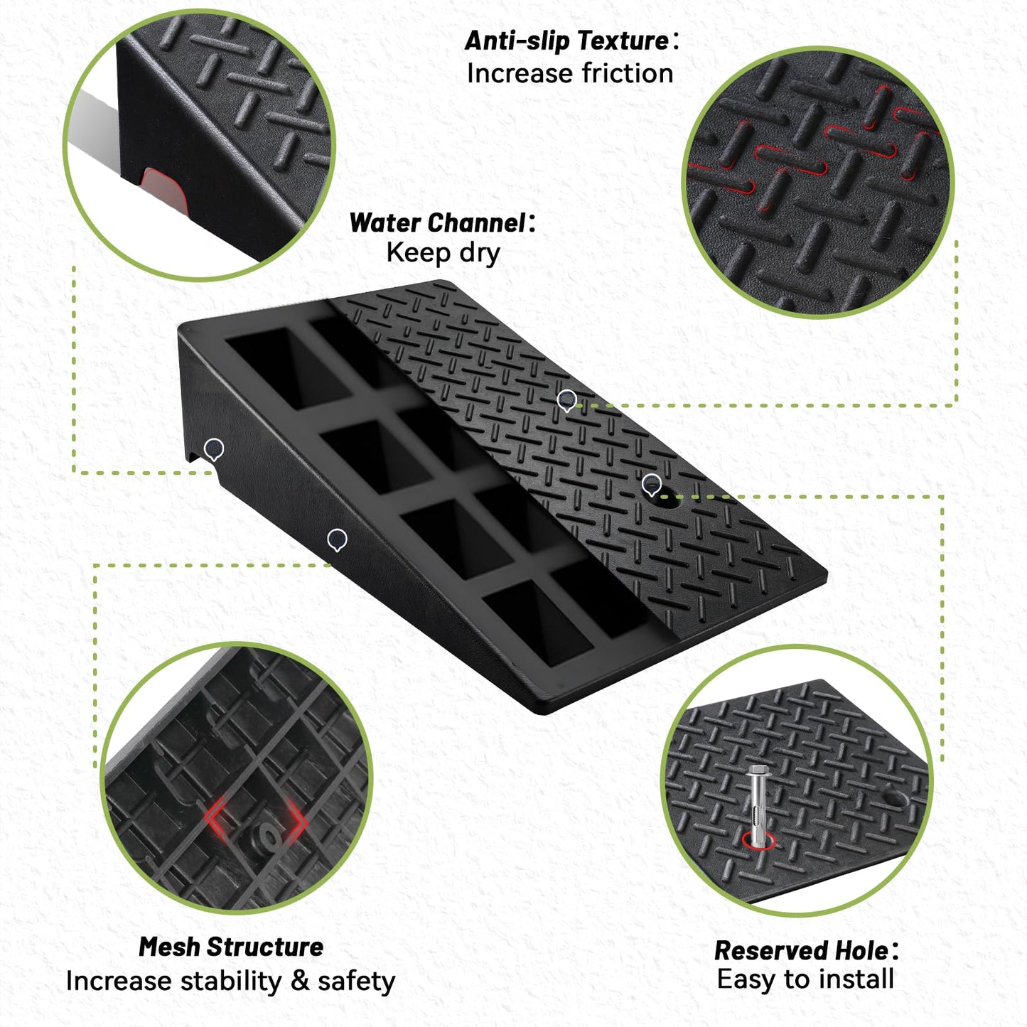 2 Pack Rubber Curb Ramps Driveway ramp, 7" H,19.7" L,31.5" W, Heavy Loading (7714LB)/3.5Ton Capacity, shed, Threshold, Motorcycle, Loading, Bikes, Wheelchairs Ramps