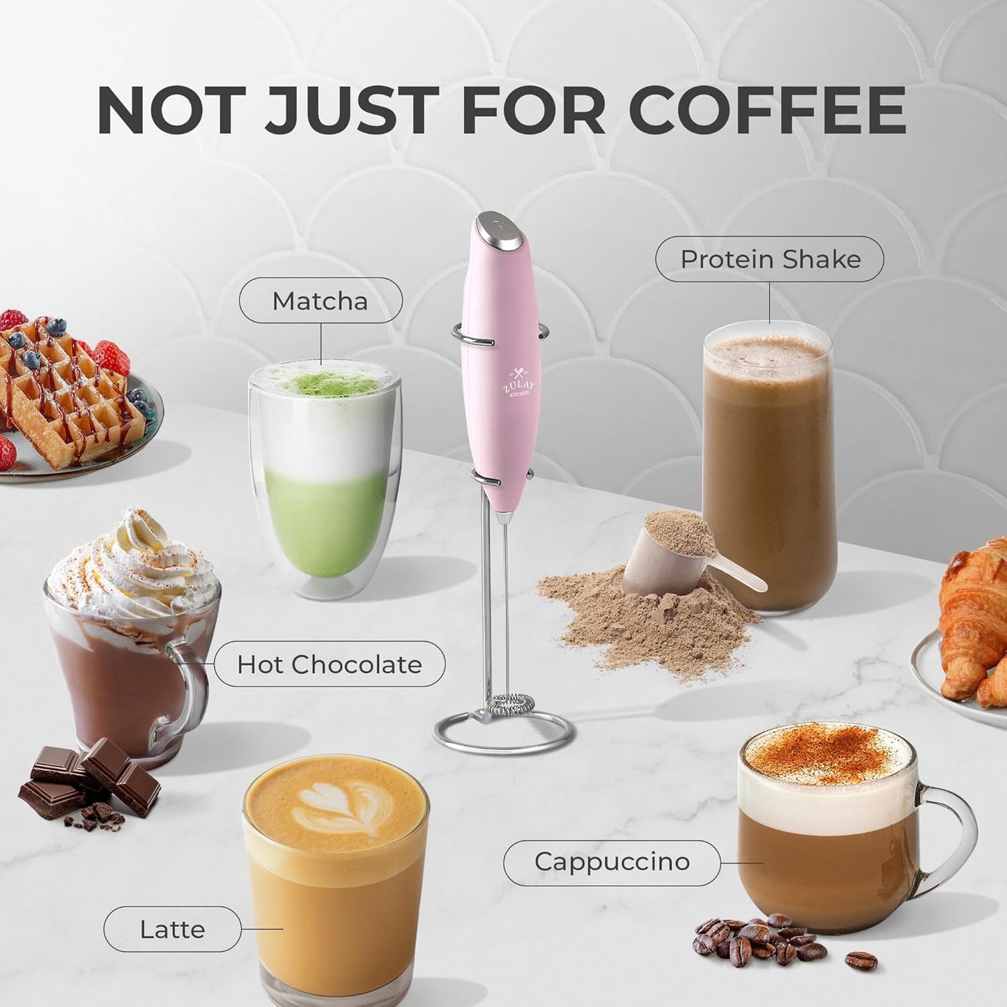 Zulay Milk Frother - Powerful Handheld Drink Mixer for Coffee, Cappuccino & Matcha | Includes 4 Duracell Batteries